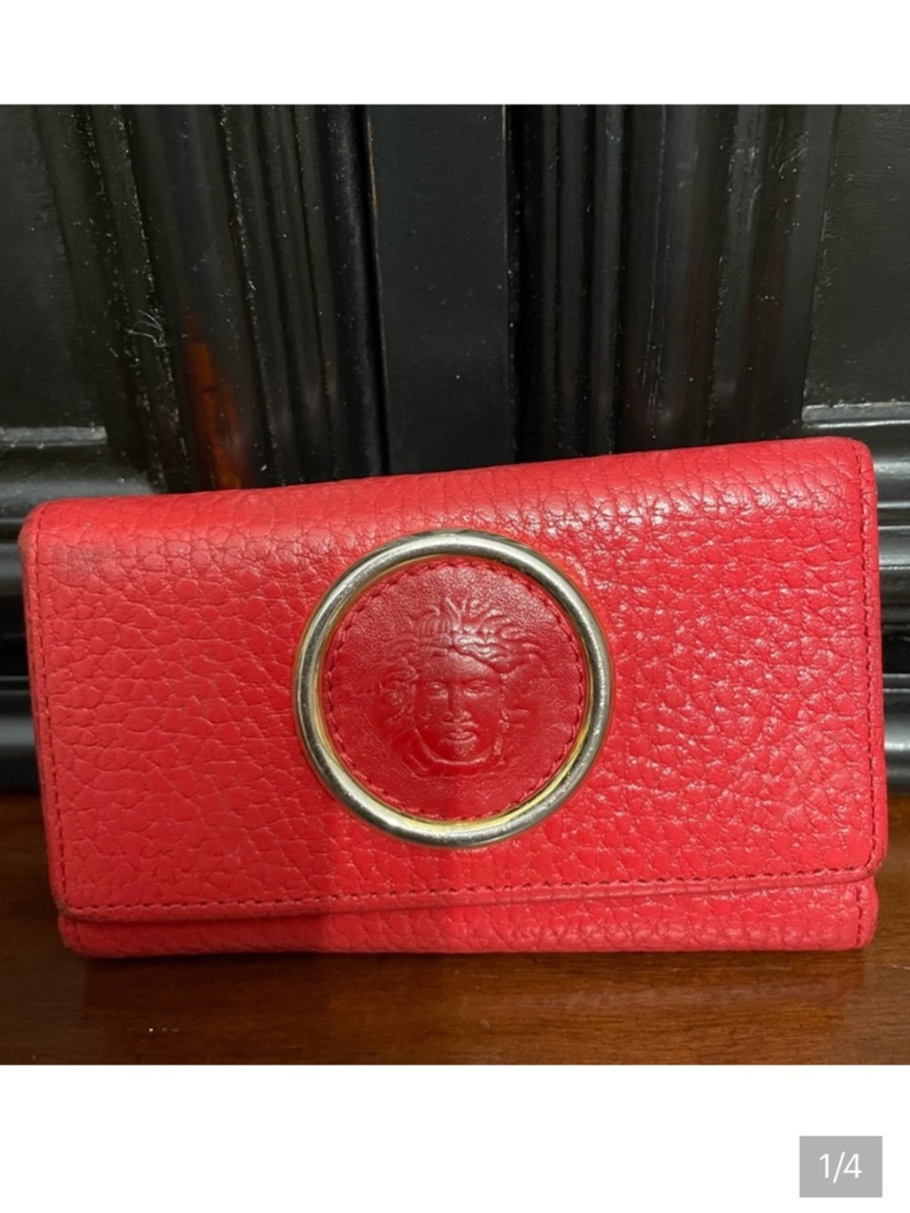 Versace Red Pebbled Leather Card Wallet - Picture 3 of 5